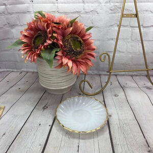 vintage Anchor hocking milk glass gold rim saucer plate